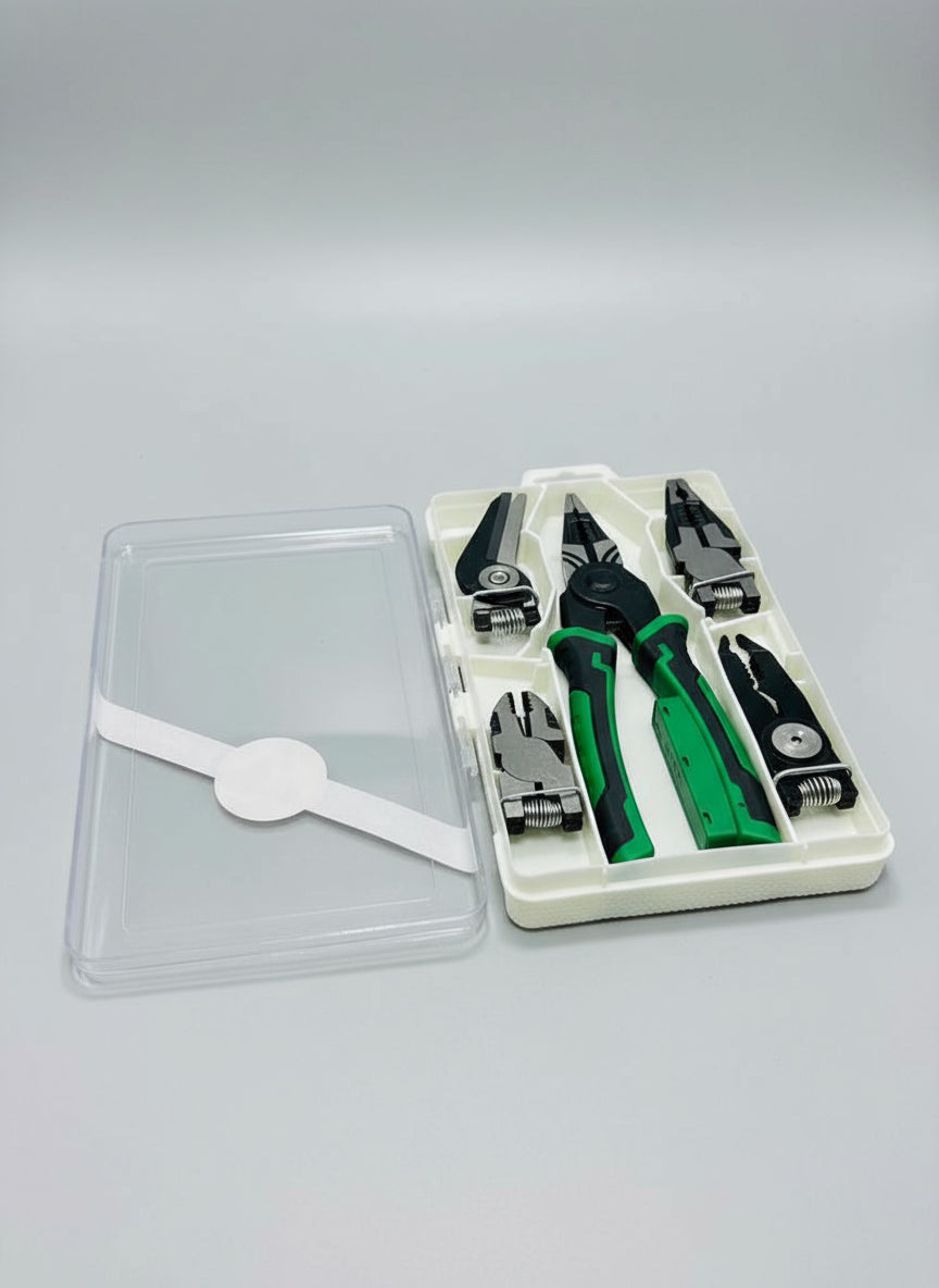 6 in 1 Circlip Pliers Set Snap Ring Pliers Removable Head Retaining Ring Pliers Multi-function Wire Stripper Electricians Voltag