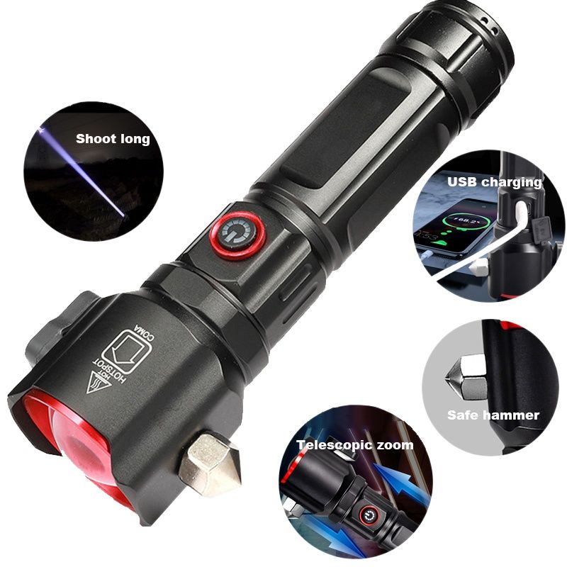 ABD-2210 Rechargeable Led Flashlight with Safety Hammer | LED rechargeable torch light | torches at best price in Pakistan