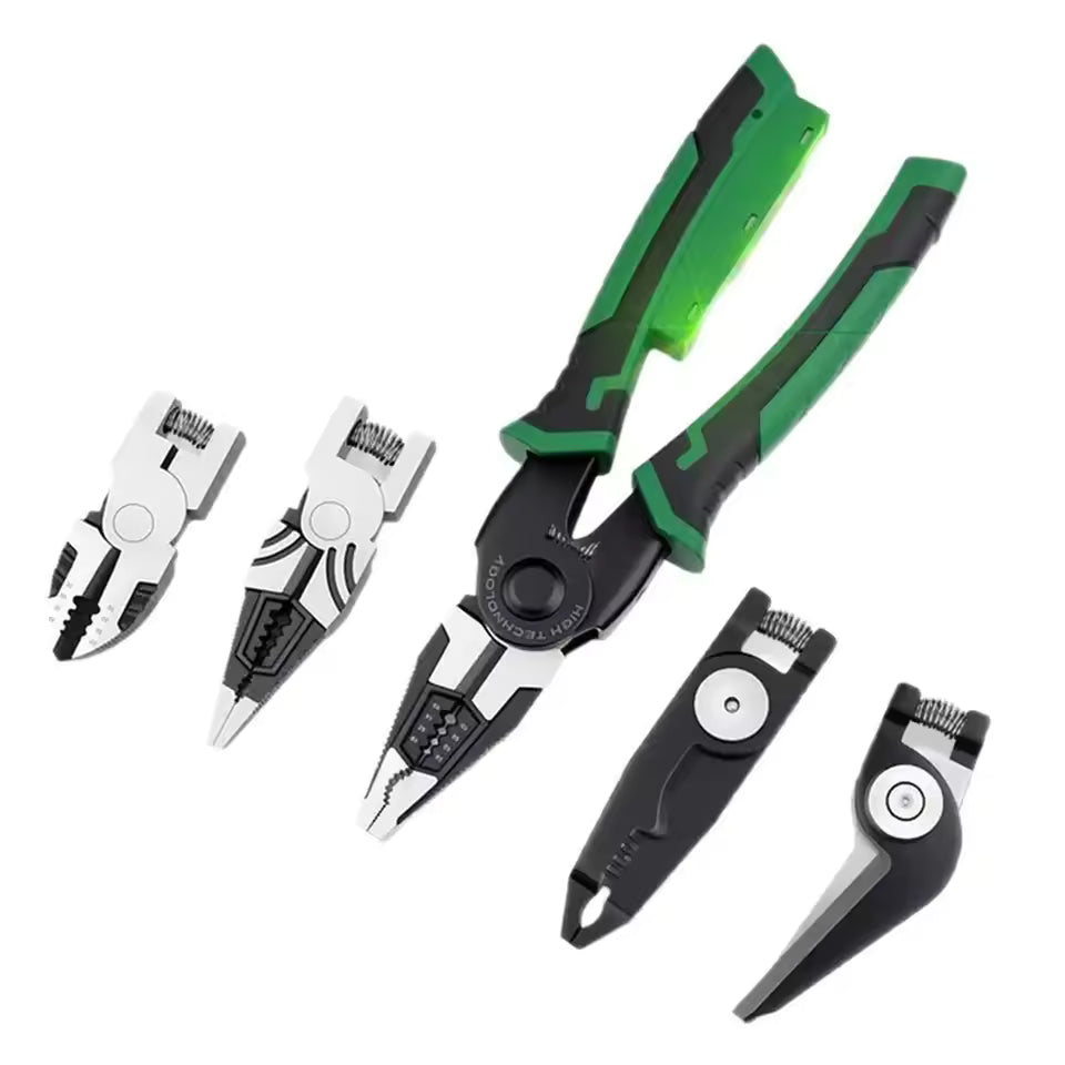 6 in 1 Circlip Pliers Set Snap Ring Pliers Removable Head Retaining Ring Pliers Multi-function Wire Stripper Electricians Voltag