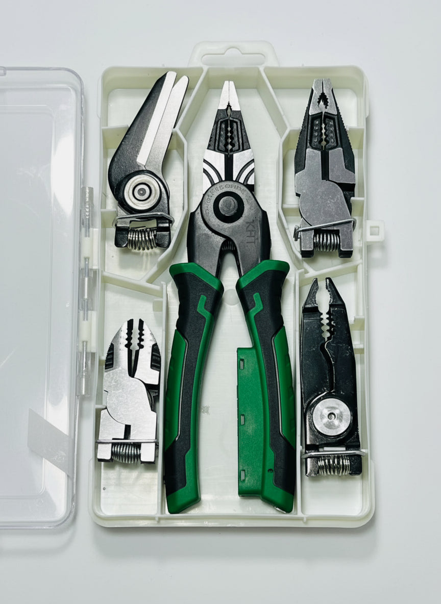 6 in 1 Circlip Pliers Set Snap Ring Pliers Removable Head Retaining Ring Pliers Multi-function Wire Stripper Electricians Voltag