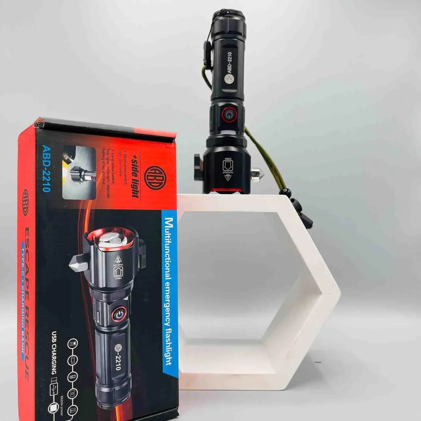 ABD-2210 Rechargeable Led Flashlight with Safety Hammer | LED rechargeable torch light | torches at best price in Pakistan